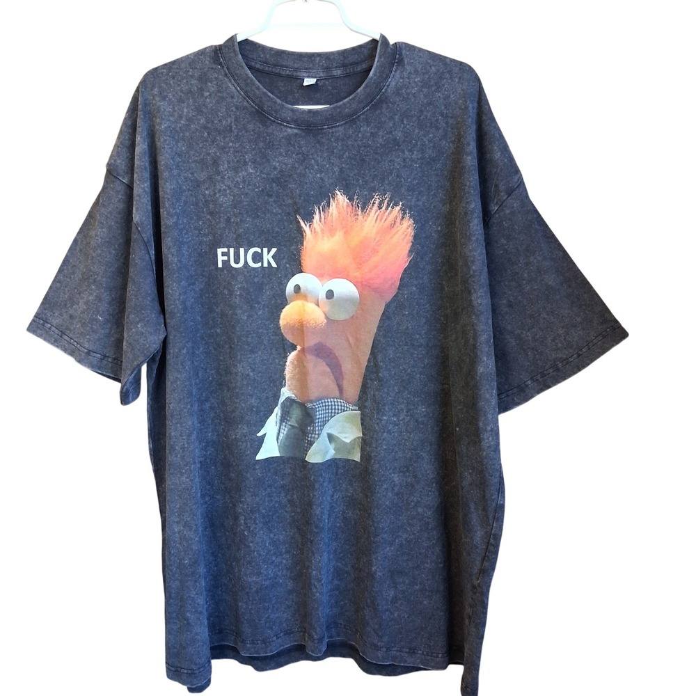 The Muppets Beaker "F@&K" Meme Vintage Washed Tee 3XL Charcoal Gray Funny  NWOT